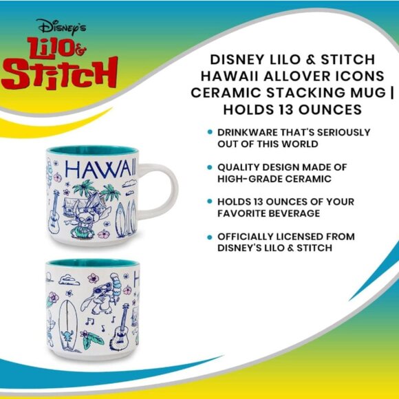 NEW Disney STITCH Aloha Hula Hawaii Sketch Ceramic 13 oz Coffee Tea Mug Cup - Picture 5 of 5